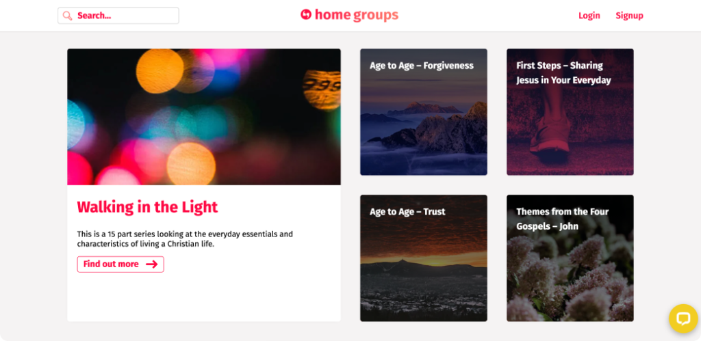 screenshot of new home groups homepage with content curation