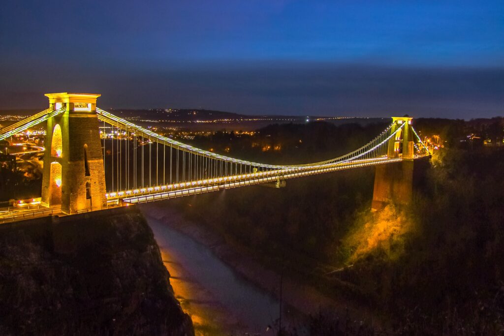 Photo of a bridge in Bristol taken at night